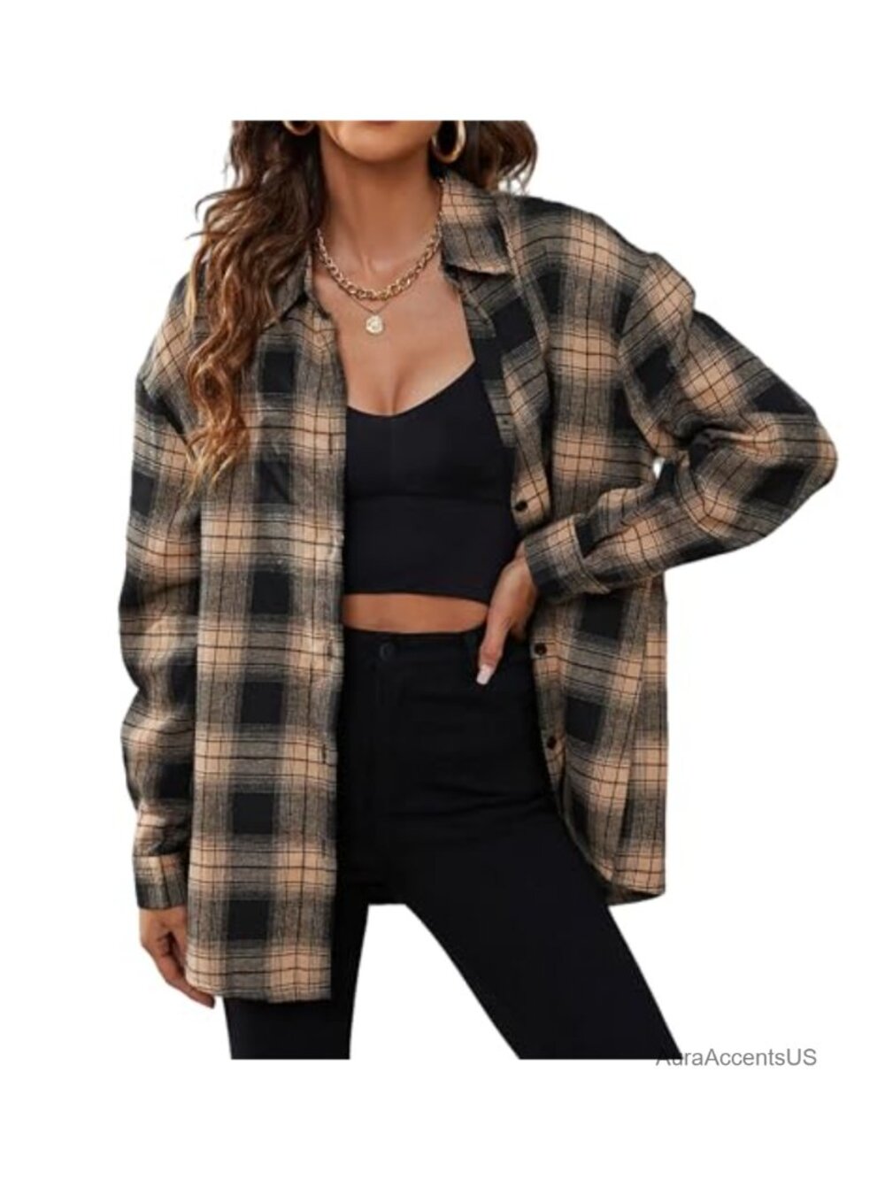 Cotton Blend Plaid Button Down Long Sleeve Flannel Shirt